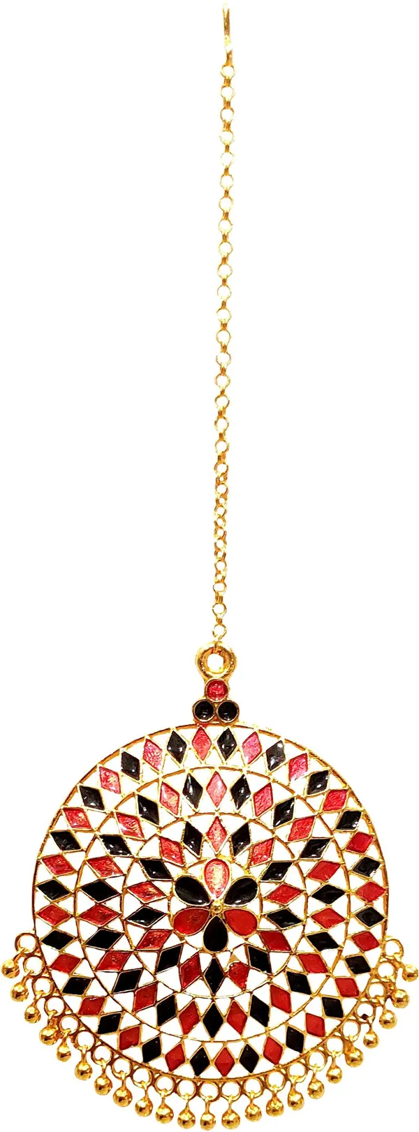 Assamese_Traditional_Copper_Gold_Plated_Red_Black_Colour_Maang_Tikka_For_Women